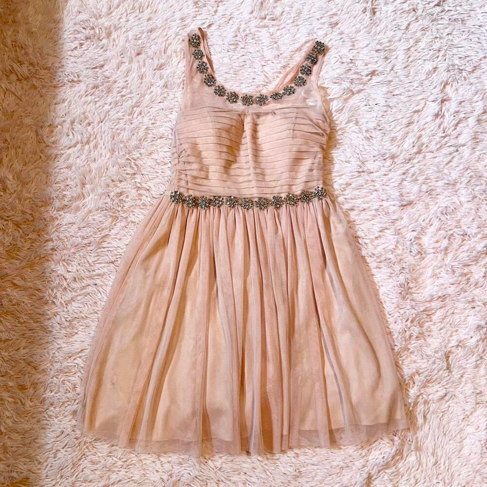 City Studio Peach Beaded Princess Hoco Whimsical Princess Babydoll Formal Dress‎